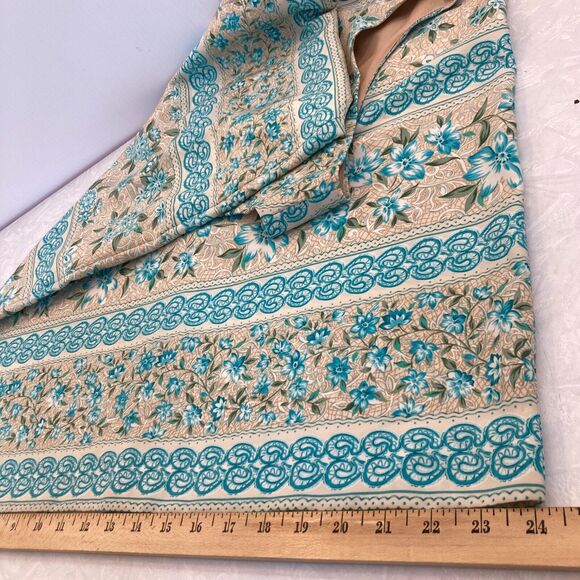 Midi Sleeveless Sheath Dress Floral Blue/Tan Women 18 Slit Career Koret Vintage - Picture 10 of 16